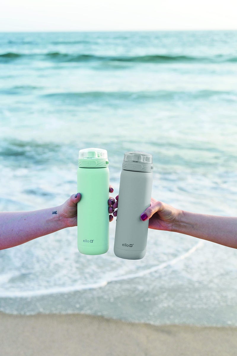 Ello Cooper 22oz Stainless Steel Water Bottle with Straw and Carry Handle, Double Walled and Vacuum Insulated Metal, Leak Proof Locking Lid with Soft Silicone Spout, Reusable, BPA Free, Grey - Image 2